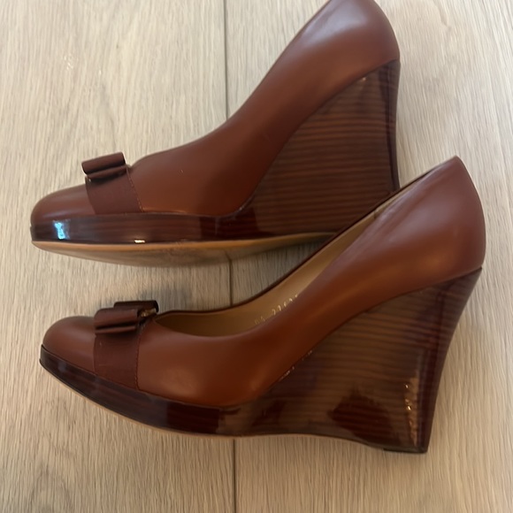 The Duckpin Consignment Shop | SHOES | 53R009 Brown and gold Ferragamo platforms